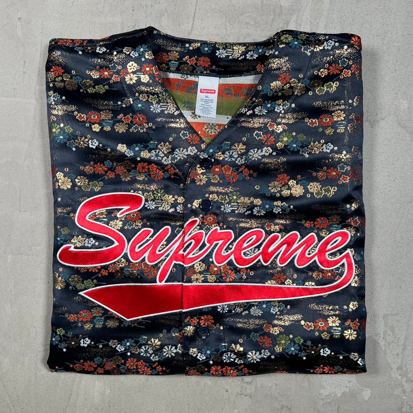Supreme Floral Jacquard Baseball Jersey Navy Size XL USED x18357