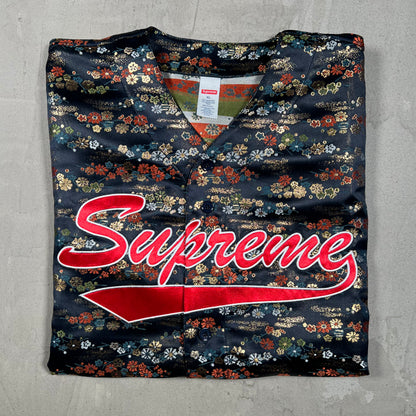 Supreme Floral Jacquard Baseball Jersey Navy Size XL USED x18357