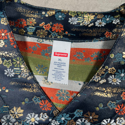 Supreme Floral Jacquard Baseball Jersey Navy Size XL USED x18357