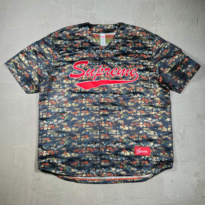 Supreme Floral Jacquard Baseball Jersey Navy Size XL USED x18357