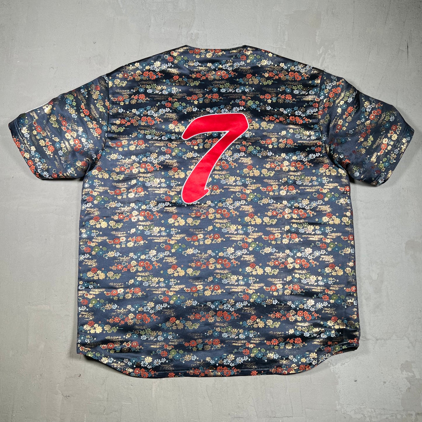 Supreme Floral Jacquard Baseball Jersey Navy Size XL USED x18357