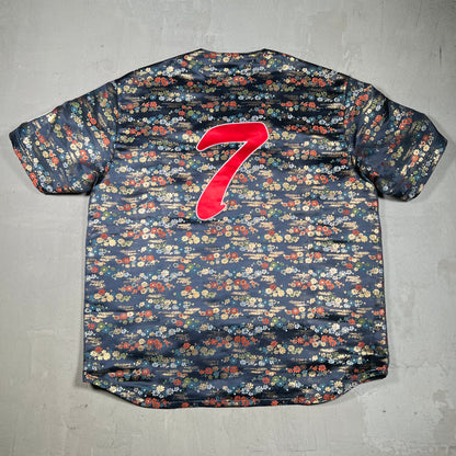 Supreme Floral Jacquard Baseball Jersey Navy Size XL USED x18357