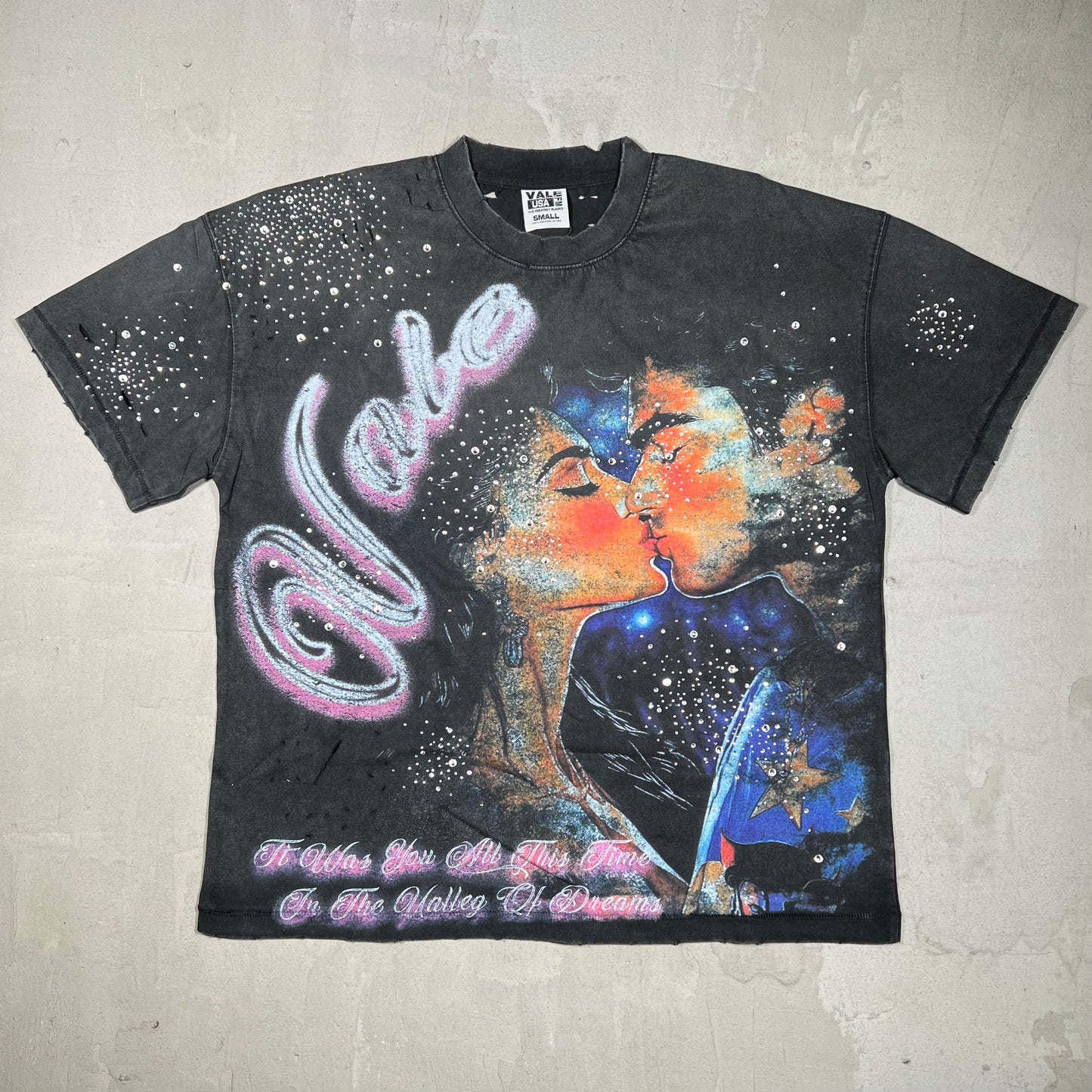 Vale Fared Your Bling Kissing Washed Black Tee Size Small NEW x18275
