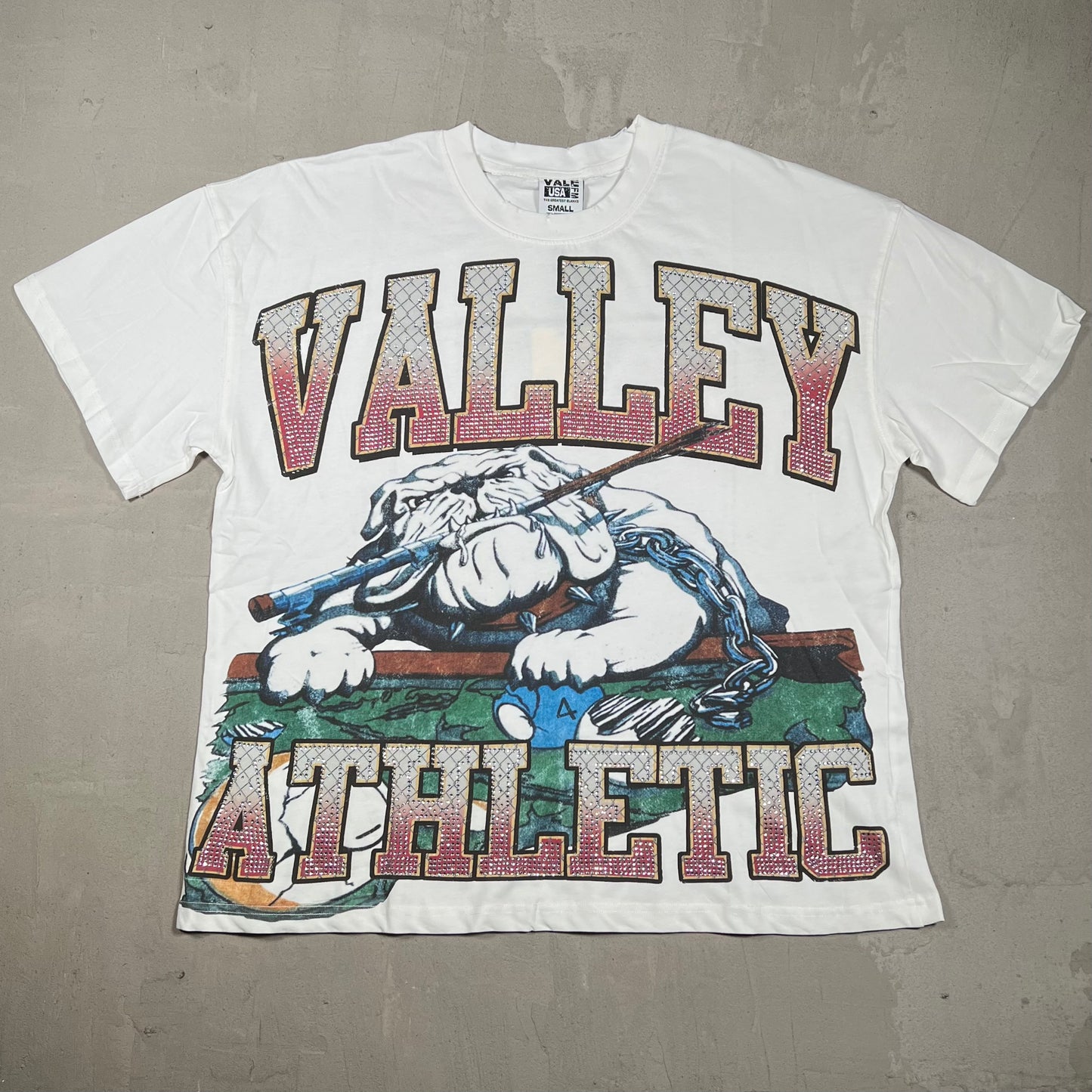 Vale Polo Bling Bulldog White Tee Size Small NEW x18272