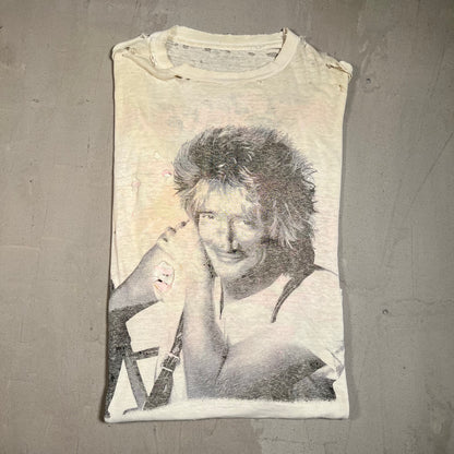 1989 Rod Stewart Out of Order Tour White Tee Trashed Size XL USED v15350