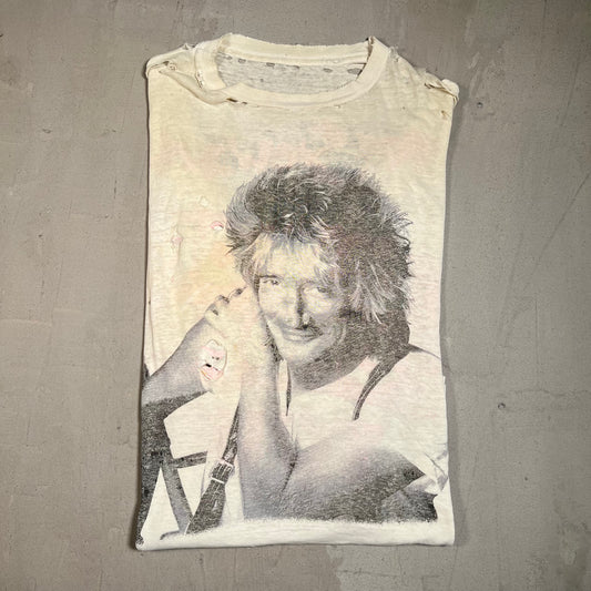 1989 Rod Stewart Out of Order Tour White Tee Trashed Size XL USED v15350