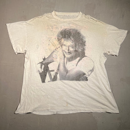 1989 Rod Stewart Out of Order Tour White Tee Trashed Size XL USED v15350