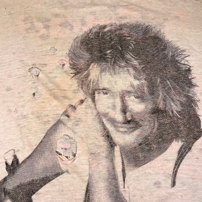 1989 Rod Stewart Out of Order Tour White Tee Trashed Size XL USED v15350