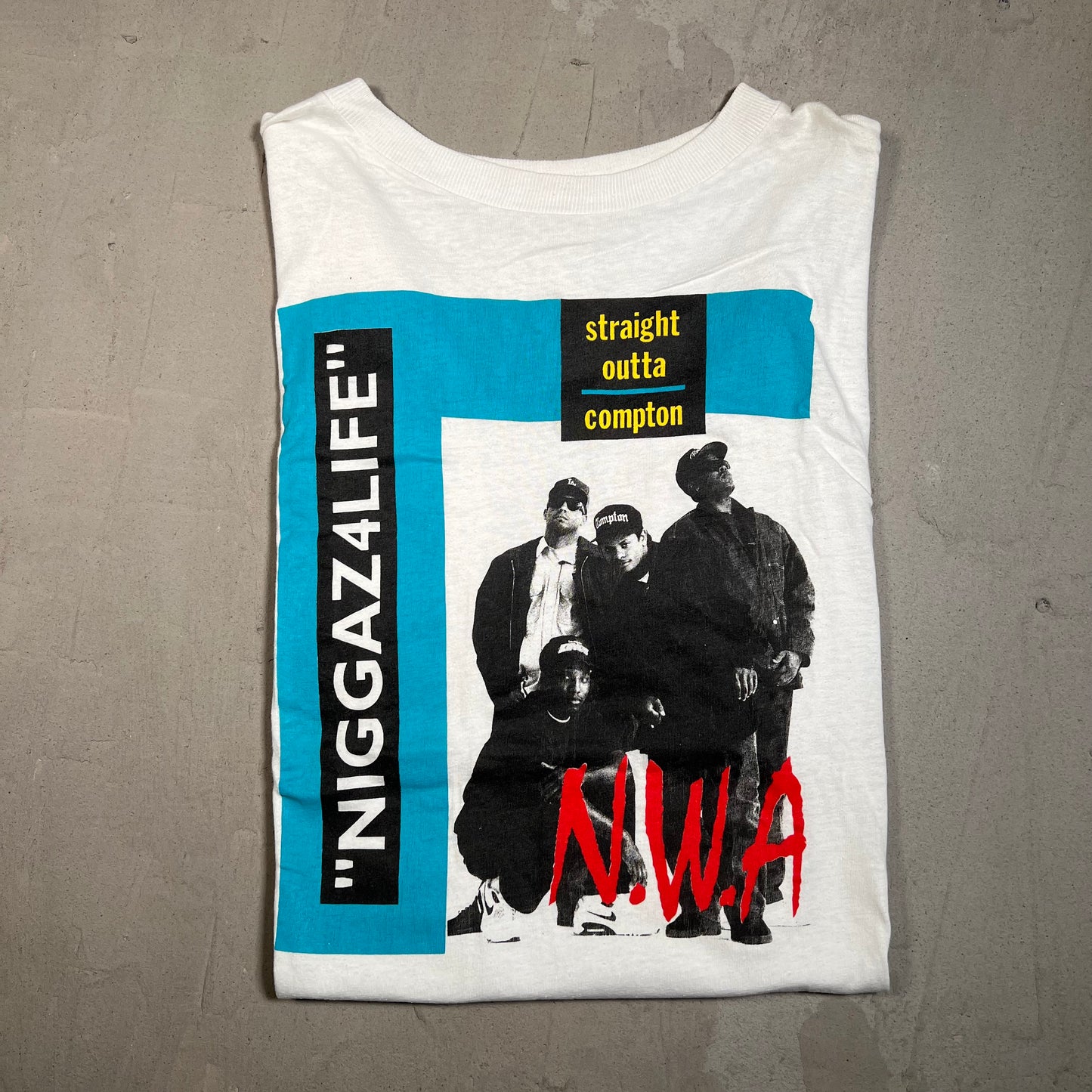 Straight Outta Compton NWA Tee White/Blue Size XL USED v5639