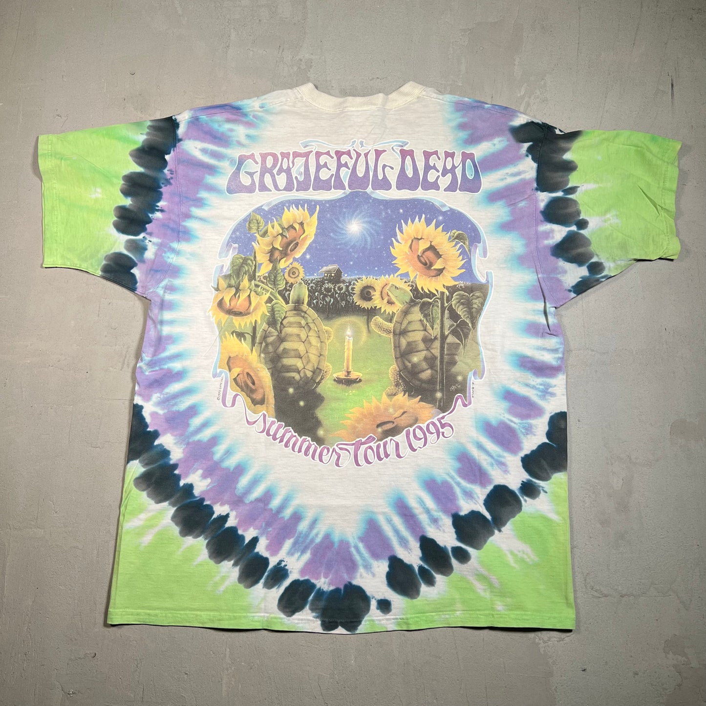 1995 Grateful Dead Summer Tour Turtles Tie Dye Tee Size XL USED v16348