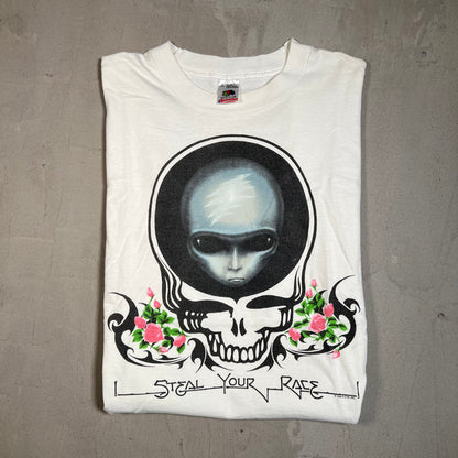 1996 Grateful Dead Alien Steal Your Race White Tee Size Large USED v8778