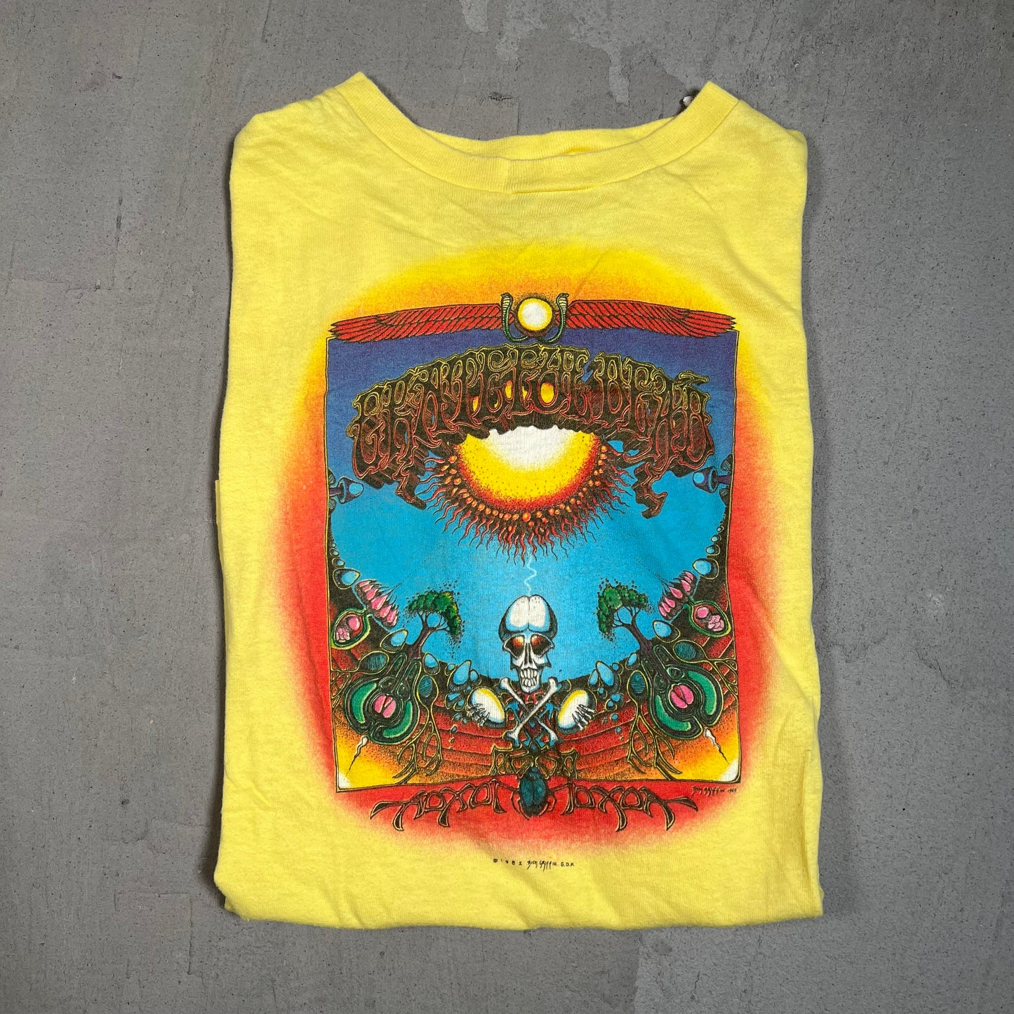 1982 Grateful Dead Aoxomoxoa Cover Yellow Tee Size XL USED v15391