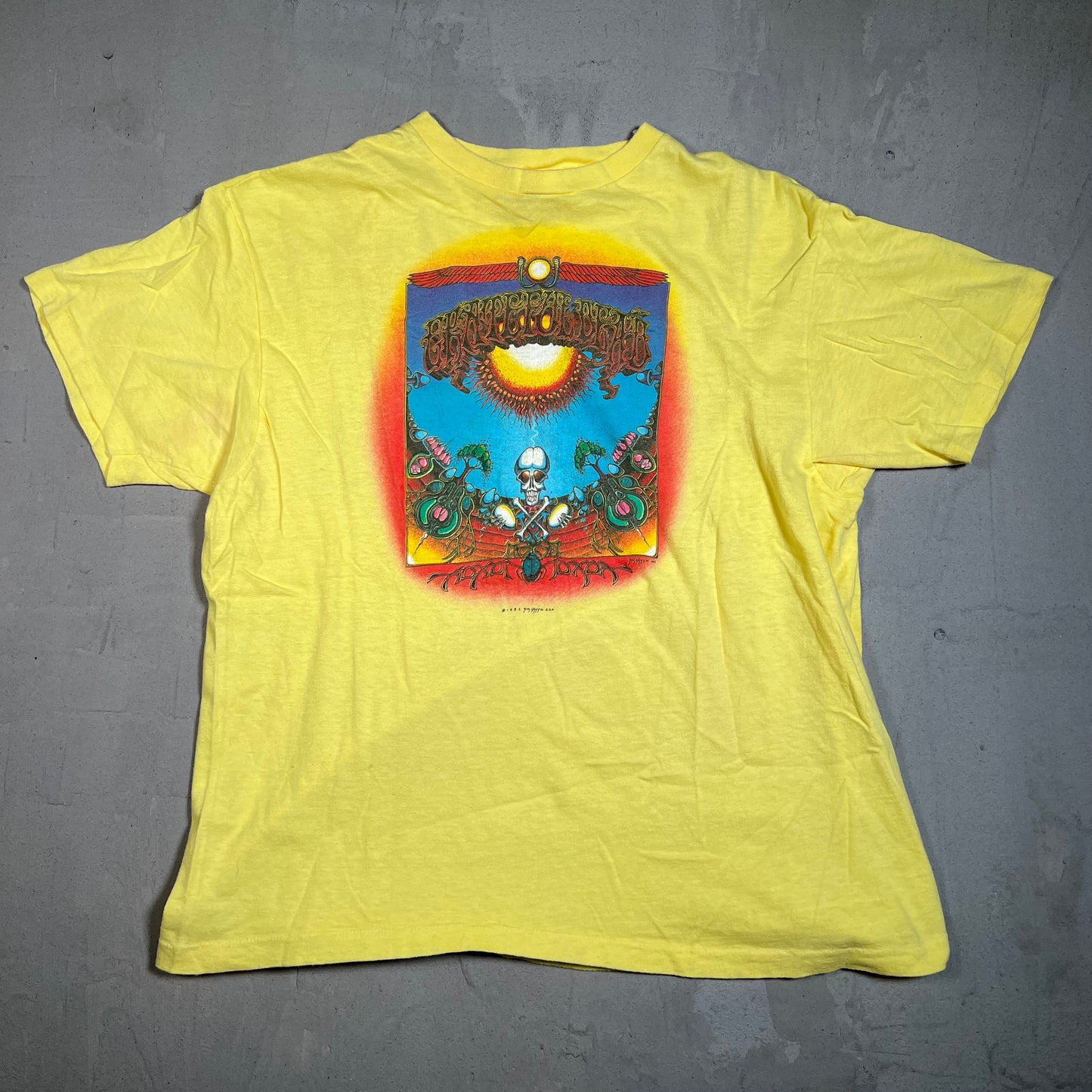 1982 Grateful Dead Aoxomoxoa Cover Yellow Tee Size XL USED v15391