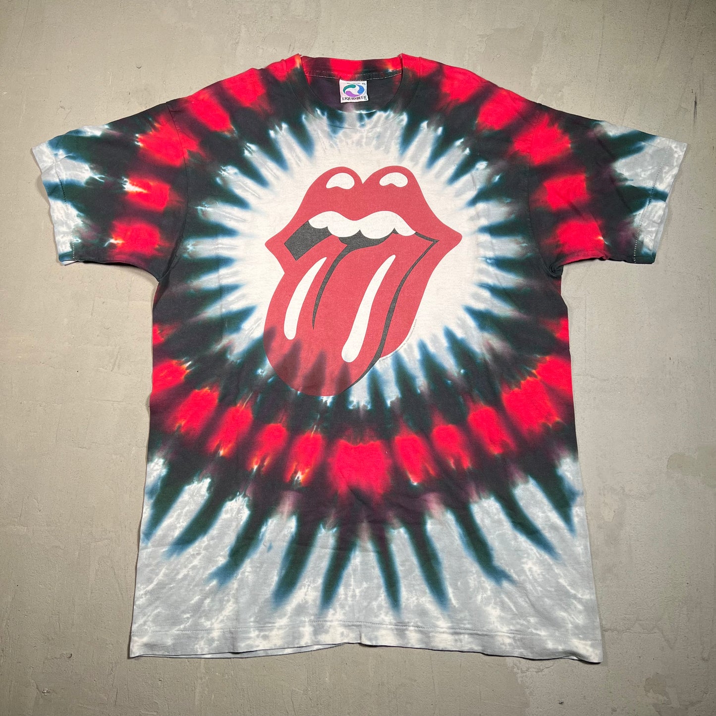 1994 Rolling Stones Liquid Blue Tag Tie Dye Tee Size XL USED v14603