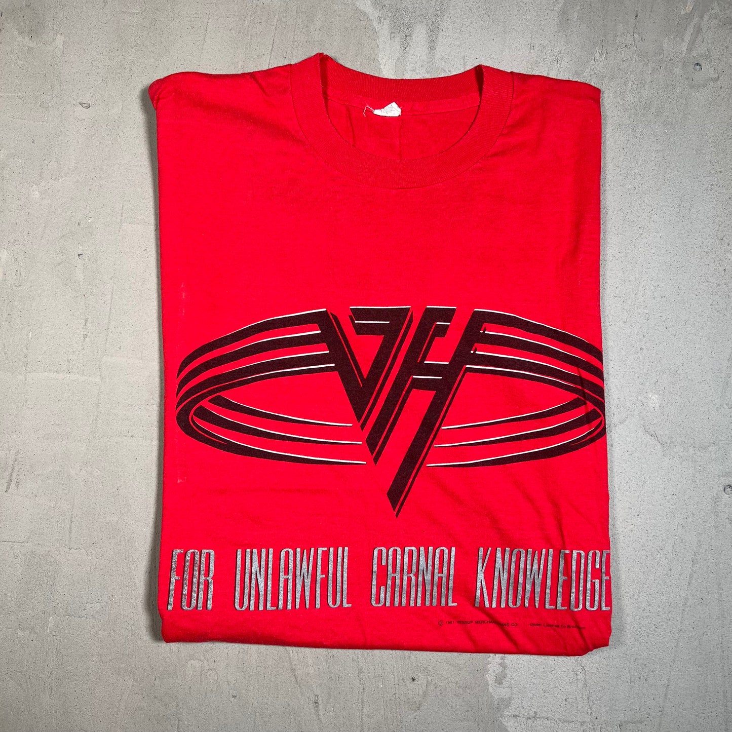 1991 Van Halen "Carnal Knowledge" Red Tee Size XL USED v15477