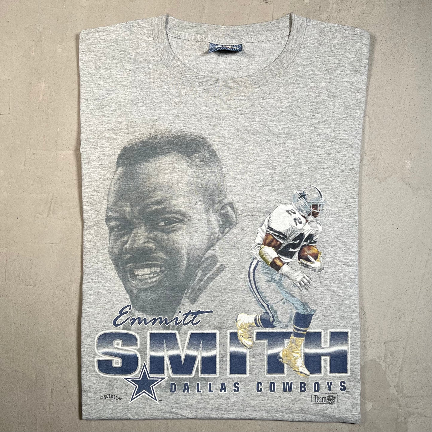 Y2K Emmitt Smith Dallas Cowboys Grey Tee Size Large USED v19596