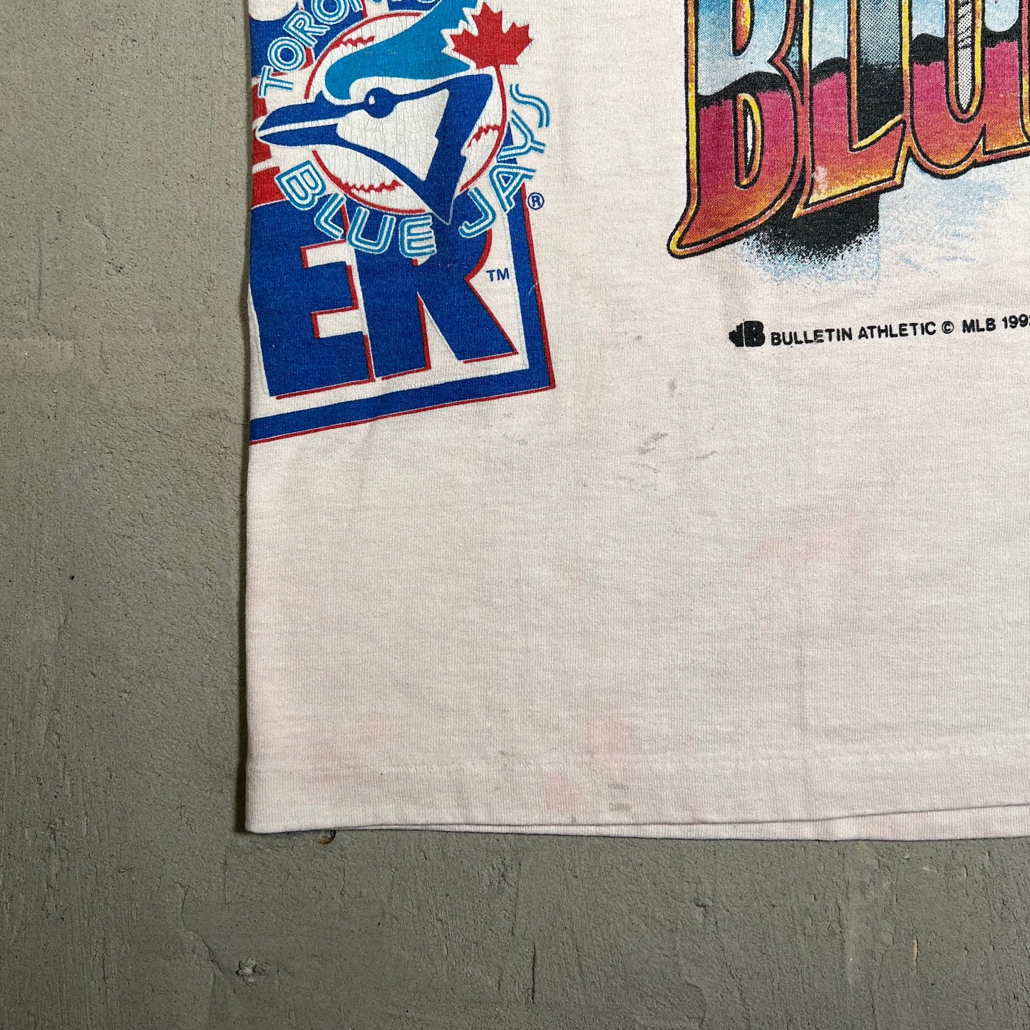 1992 Blue Jays Toronto World Champs AOP Stained Tee Size XL USED v19594