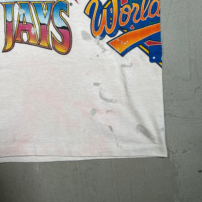 1992 Blue Jays Toronto World Champs AOP Stained Tee Size XL USED v19594