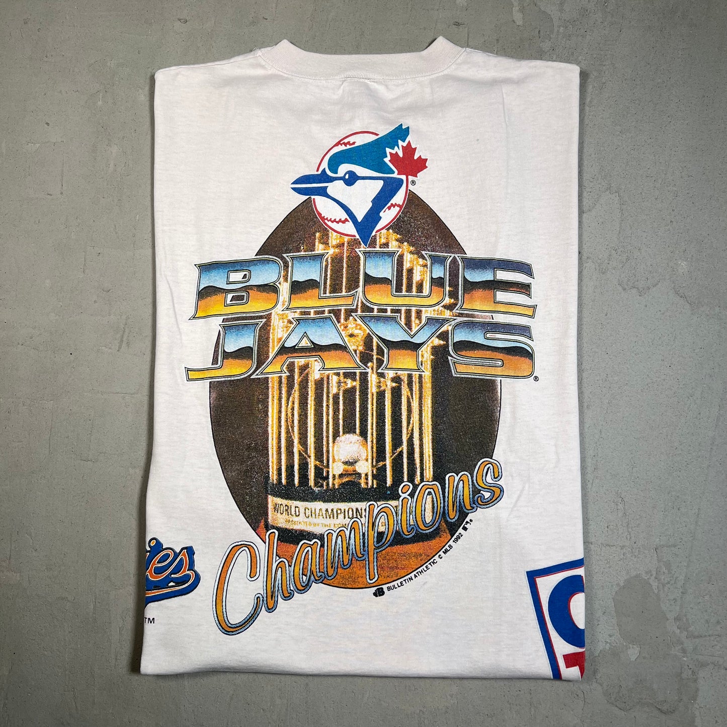 1992 Blue Jays Toronto World Champs AOP Stained Tee Size XL USED v19594