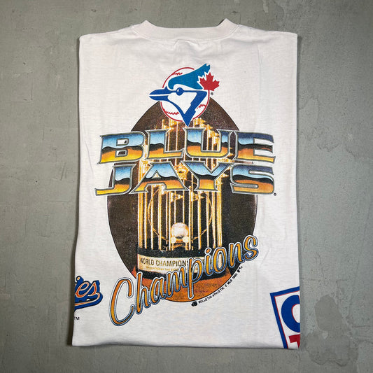 1992 Blue Jays Toronto World Champs AOP Stained Tee Size XL USED v19594