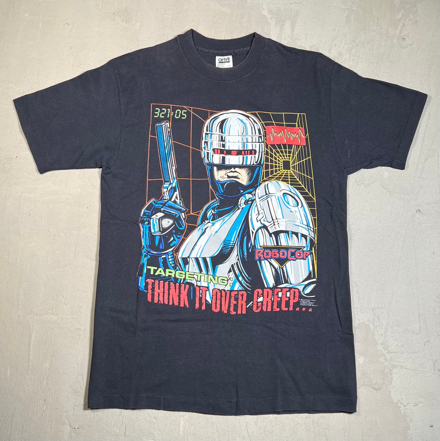 1990 Robocop Think It Over Creep Black Tee Size Large USED v19593