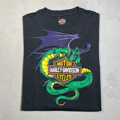 1987 Harley Davidson Green Dragon Boswell Tn Black Tee Size Large USED v19592
