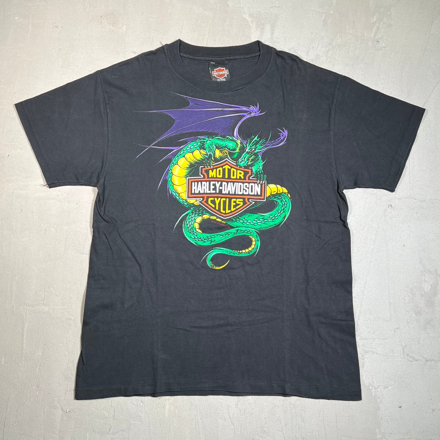 1987 Harley Davidson Green Dragon Boswell Tn Black Tee Size Large USED v19592