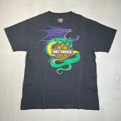 1987 Harley Davidson Green Dragon Boswell Tn Black Tee Size Large USED v19592
