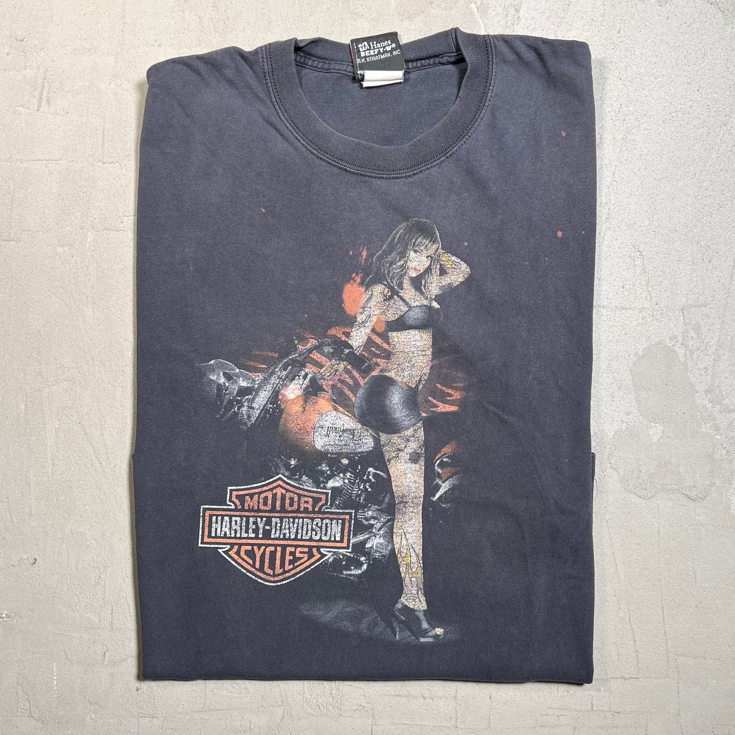Harley Davidson Pinup Girl Black Tee Size Large USED v19607