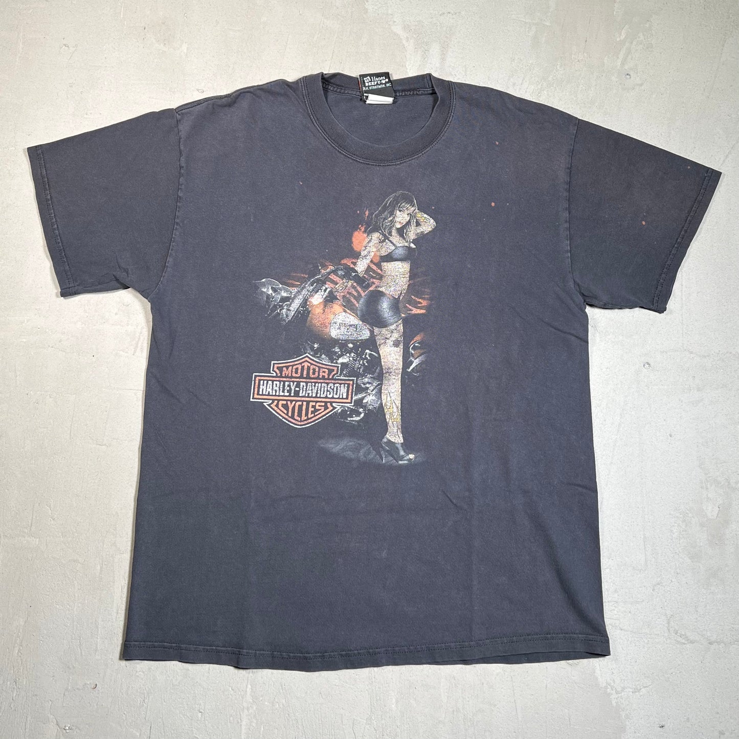Harley Davidson Pinup Girl Black Tee Size Large USED v19607