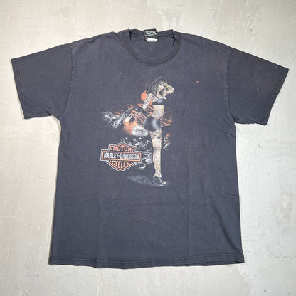 Harley Davidson Pinup Girl Black Tee Size Large USED v19607