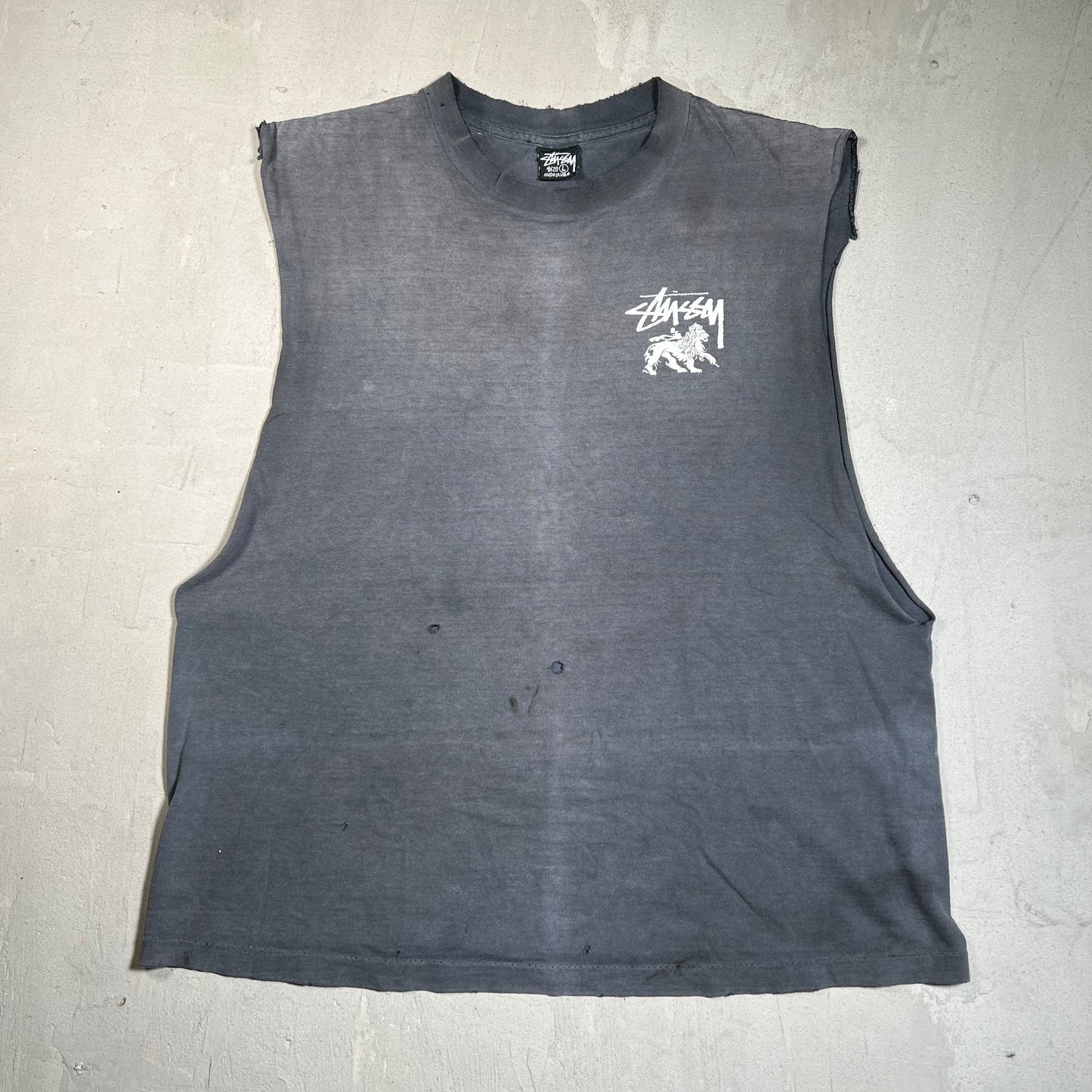 1990s Stussy "One World One Love" Black Cutoff Tee Size Large USED x17689