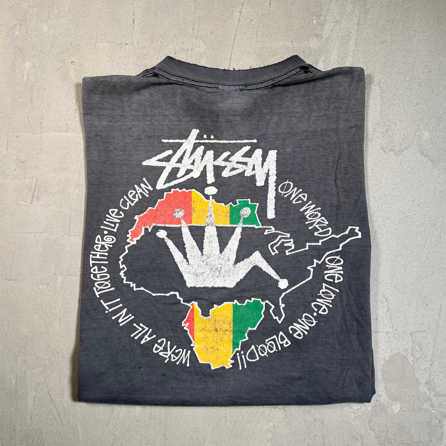 1990s Stussy "One World One Love" Black Cutoff Tee Size Large USED x17689