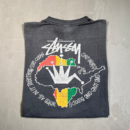 1990s Stussy "One World One Love" Black Cutoff Tee Size Large USED x17689