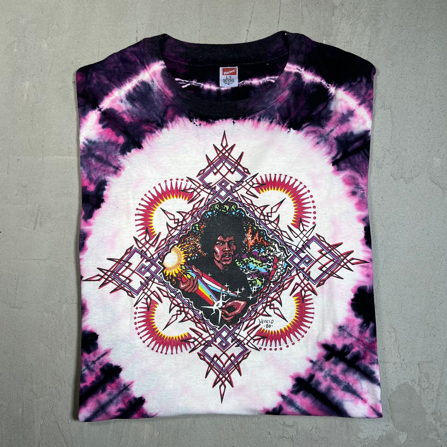 1986 Jimi Hendrix Mikio Kennedy Purple Tie Dye Tee Size Large USED v16050