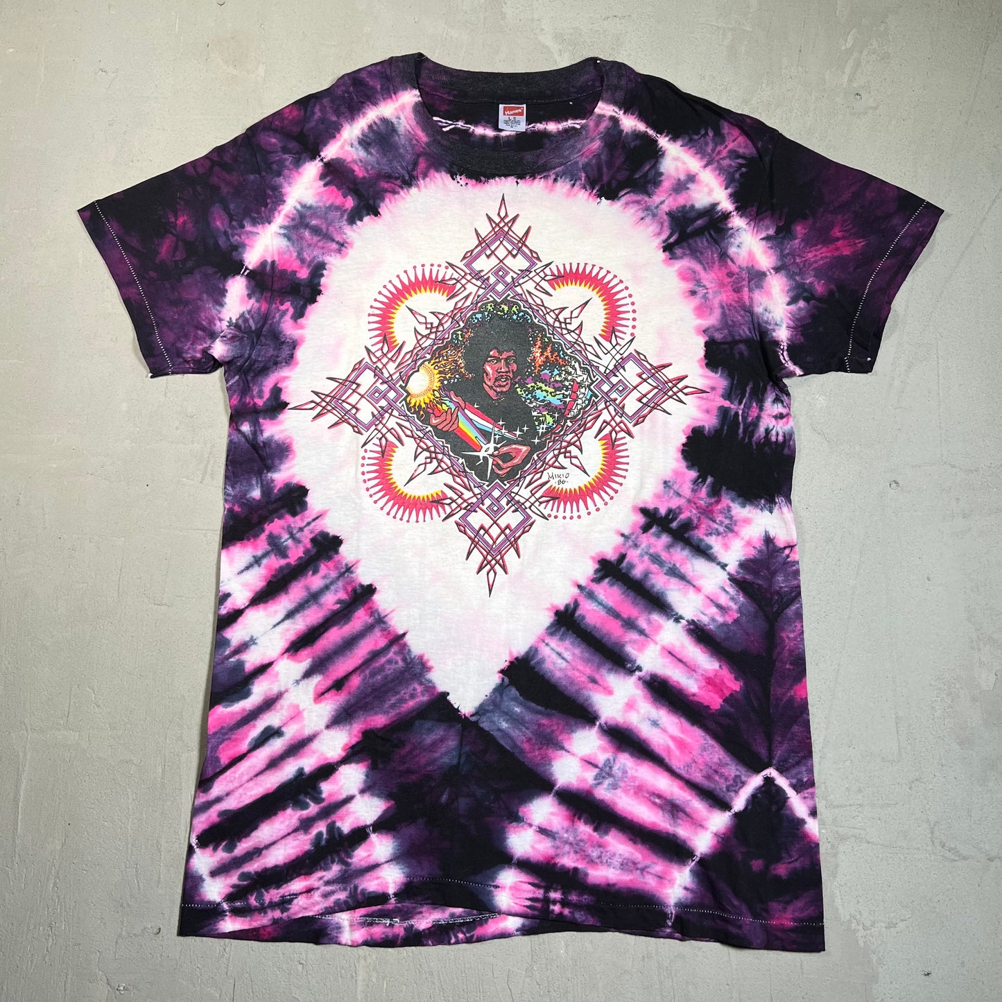 1986 Jimi Hendrix Mikio Kennedy Purple Tie Dye Tee Size Large USED v16050