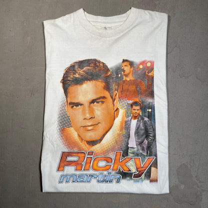 Y2K Ricky Martin Rap Style White Tee Size Large USED v16173