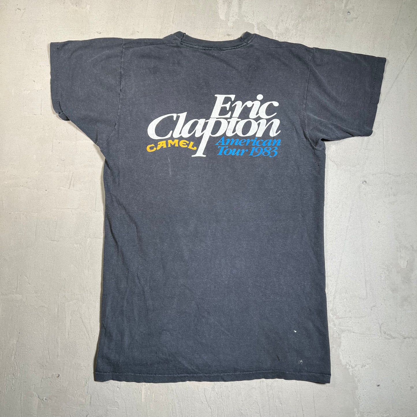 1983 Eric Capton Camel American Tour Black Tee Size Large USED v17203