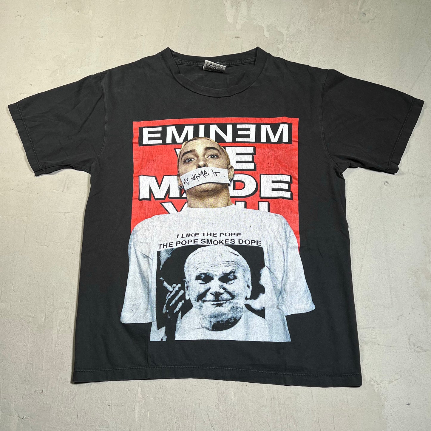 Eminem My Name Is... Pope Smokes Dope Black Tee Size Large USED v8846