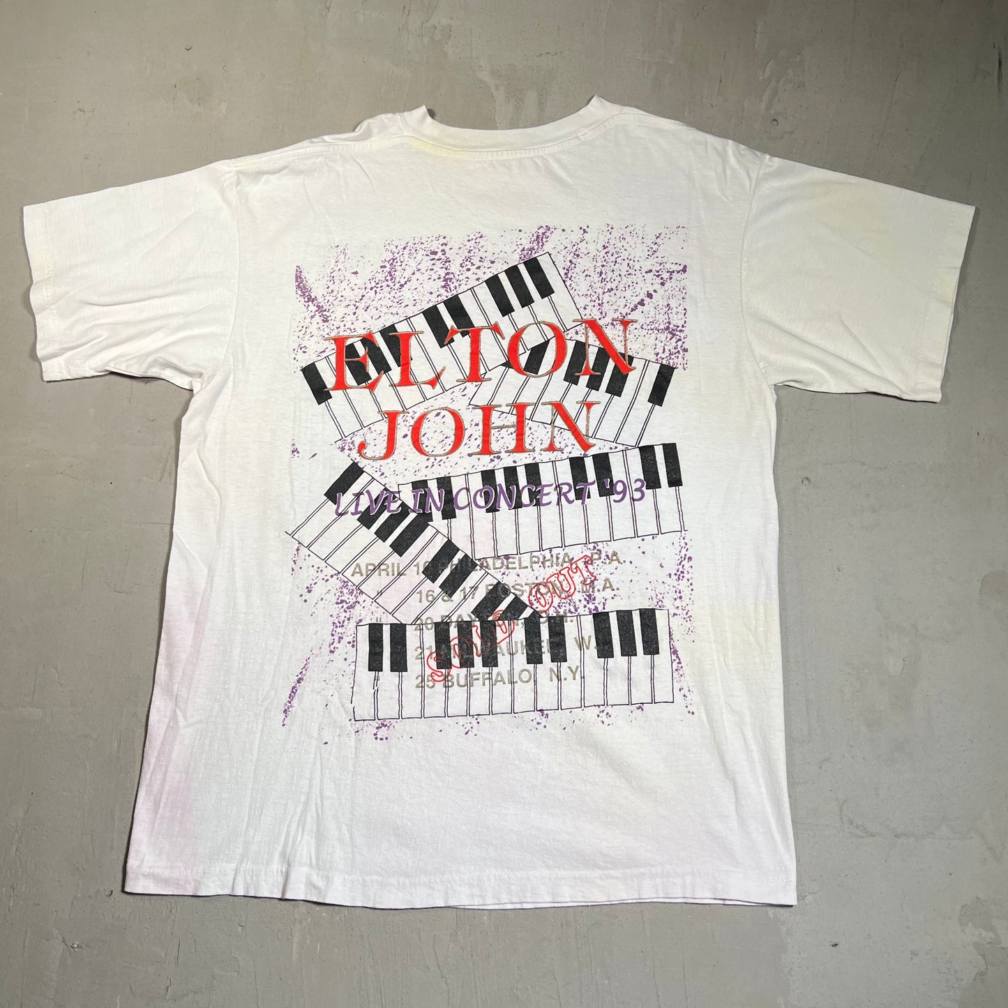 1993 Elton John Live in Concert White Tee Size Large USED v14953