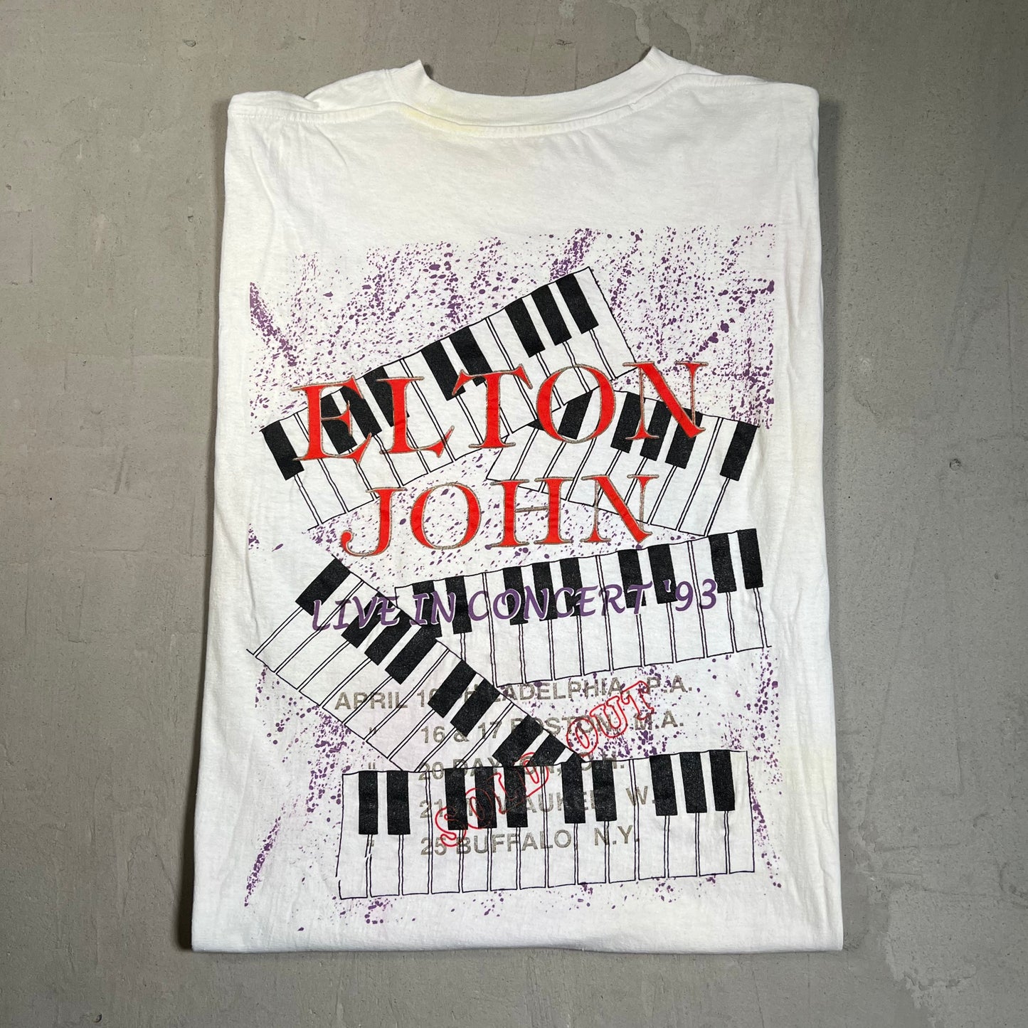 1993 Elton John Live in Concert White Tee Size Large USED v14953