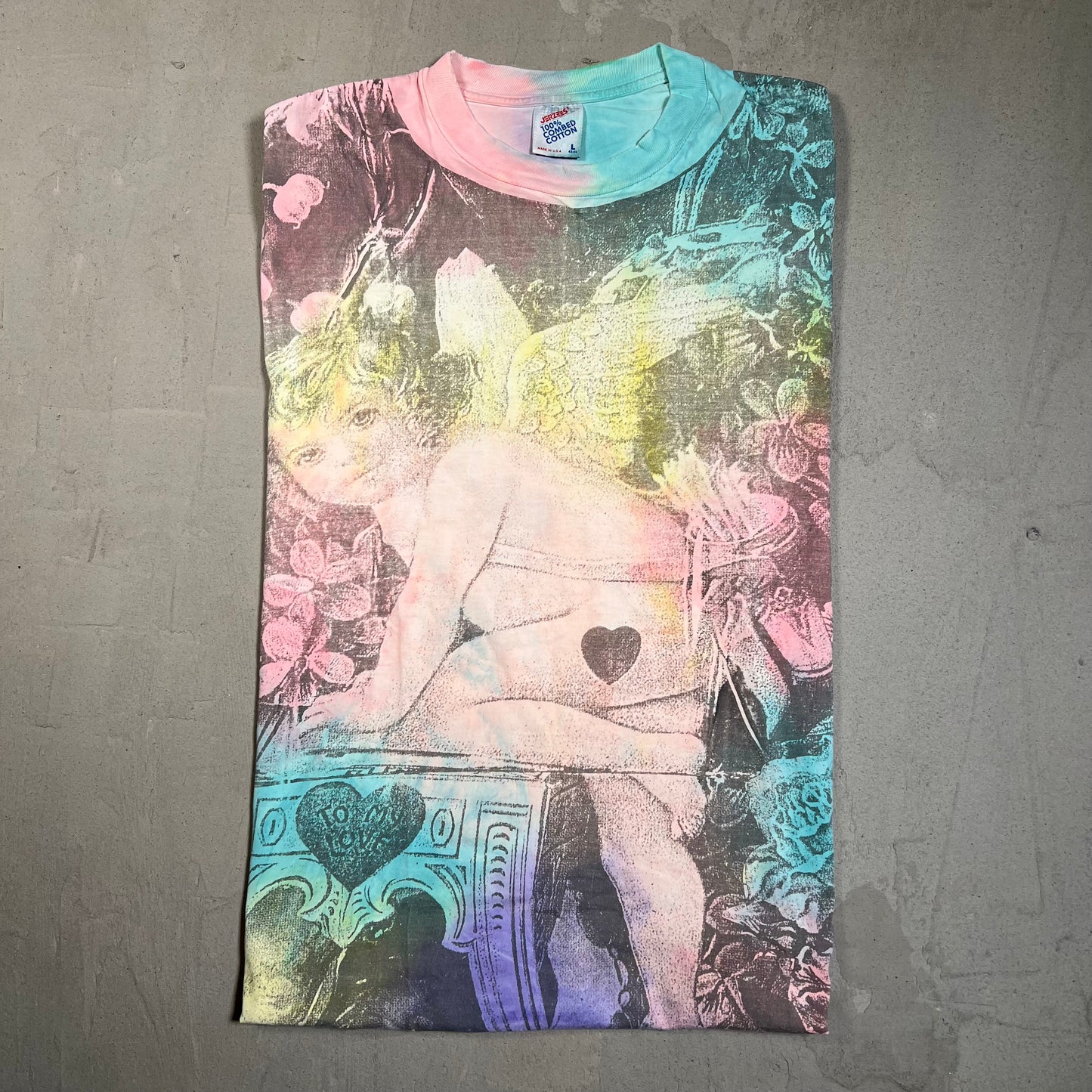 1990s Cupid The Angel AOP Multi Color Tee Size Large USED v19622