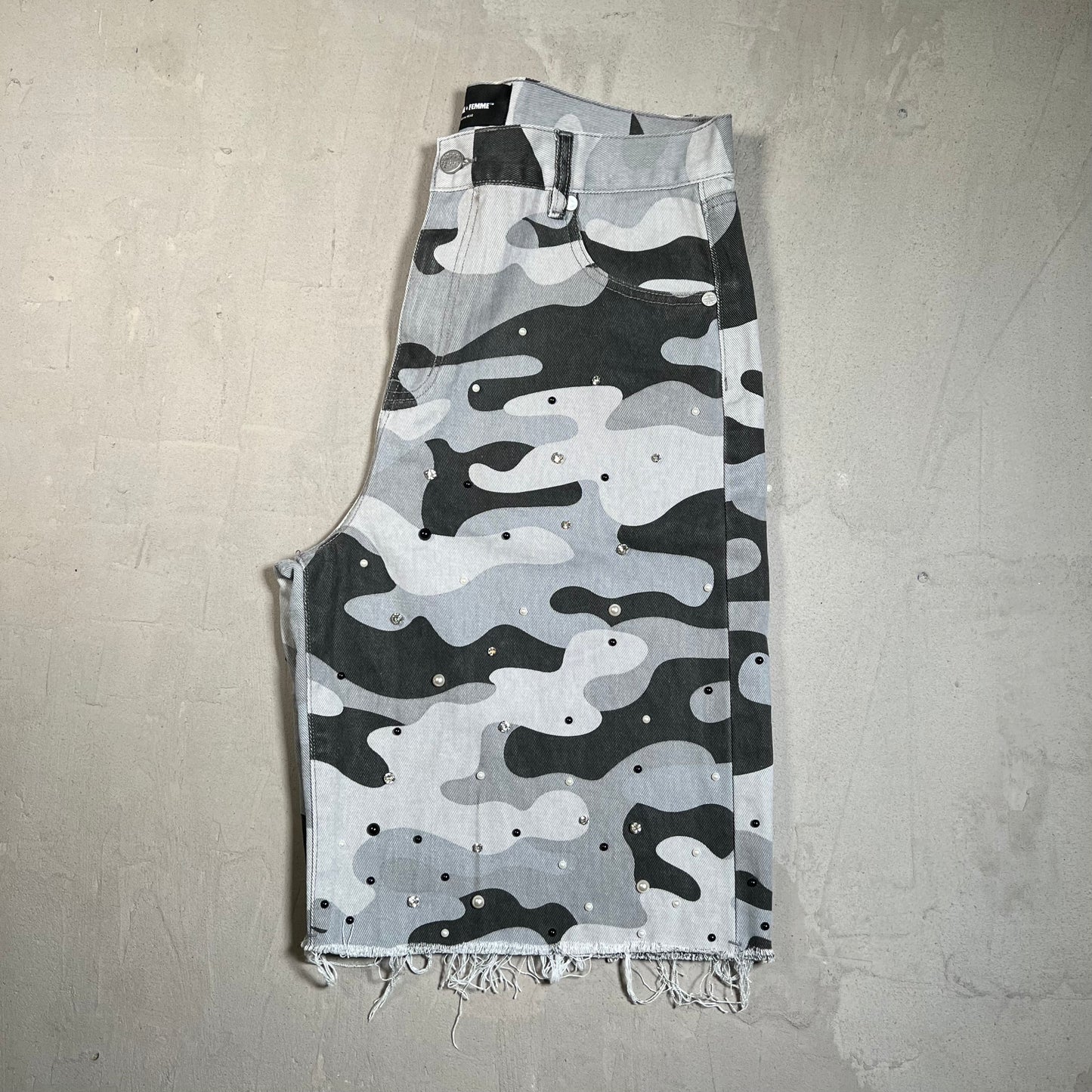 Homme Femme Grey Camo Jorts Size 34 USED x17717