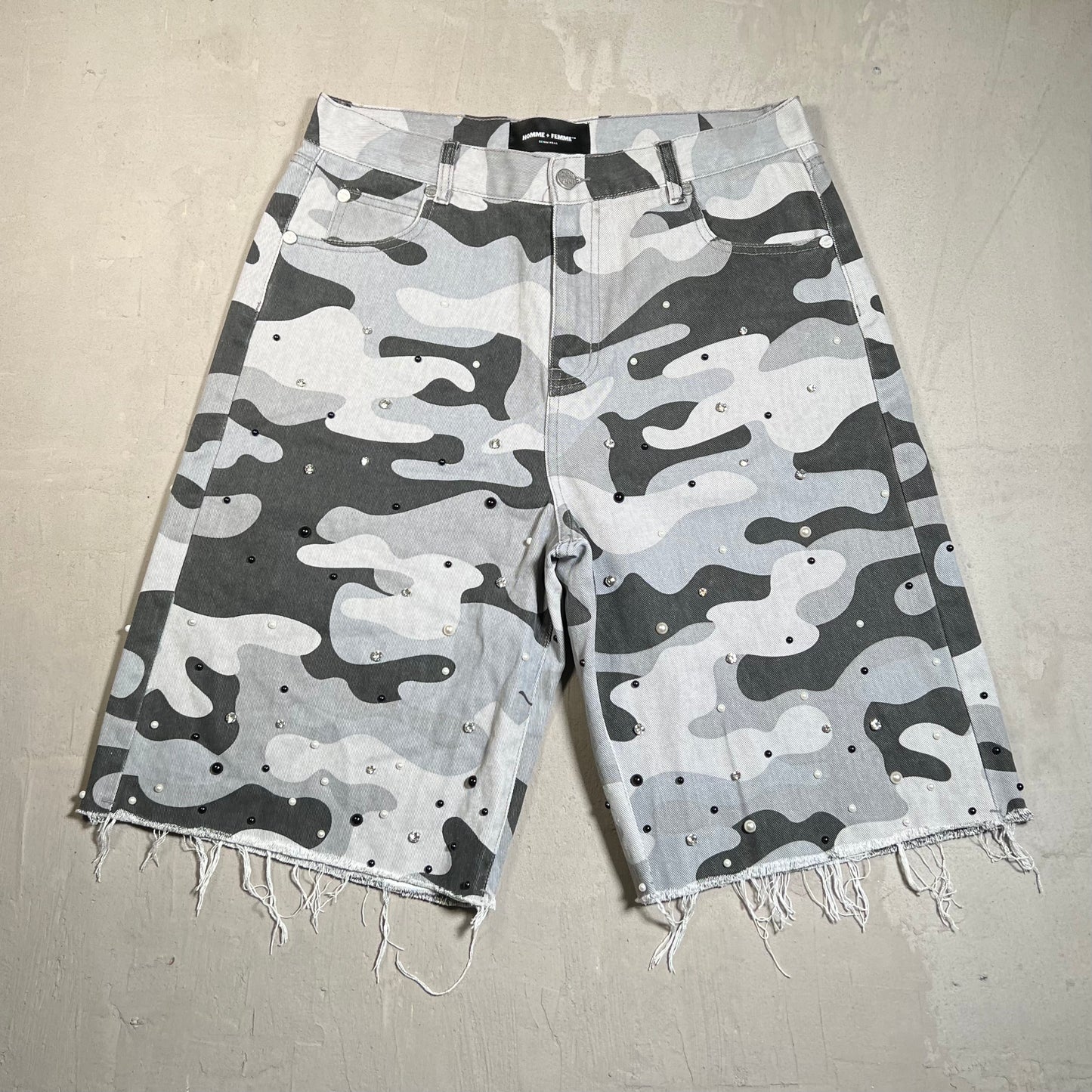 Homme Femme Grey Camo Jorts Size 34 USED x17717