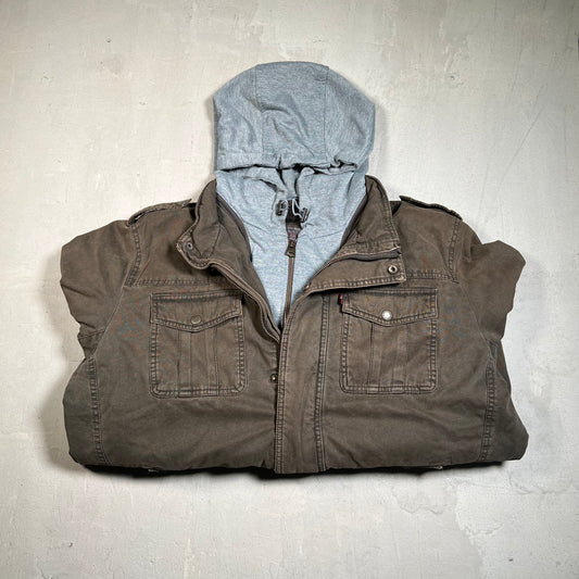 Levis Removable Hood Olive Green Jacket Size XL USED v19628