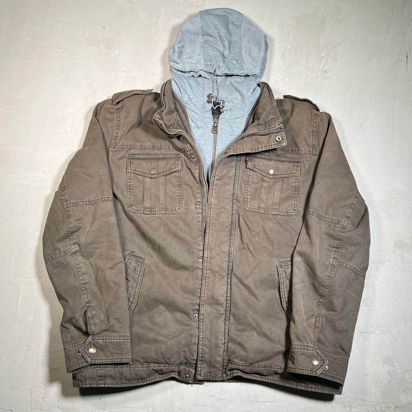 Levis Removable Hood Olive Green Jacket Size XL USED v19628