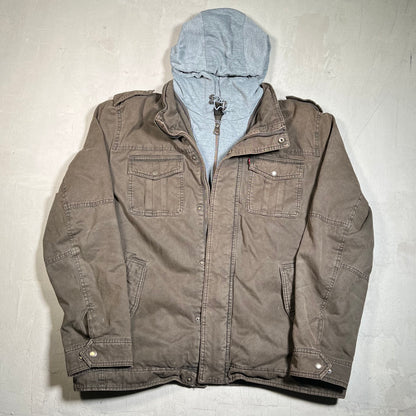 Levis Removable Hood Olive Green Jacket Size XL USED v19628