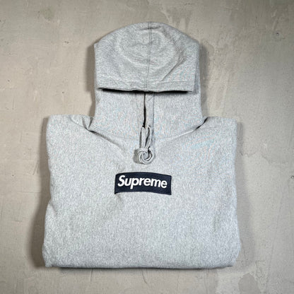 Supreme Navy Blue Box Logo Grey Hoodie Size Medium USED x17740