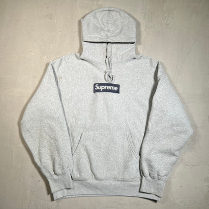 Supreme Navy Blue Box Logo Grey Hoodie Size Medium USED x17740