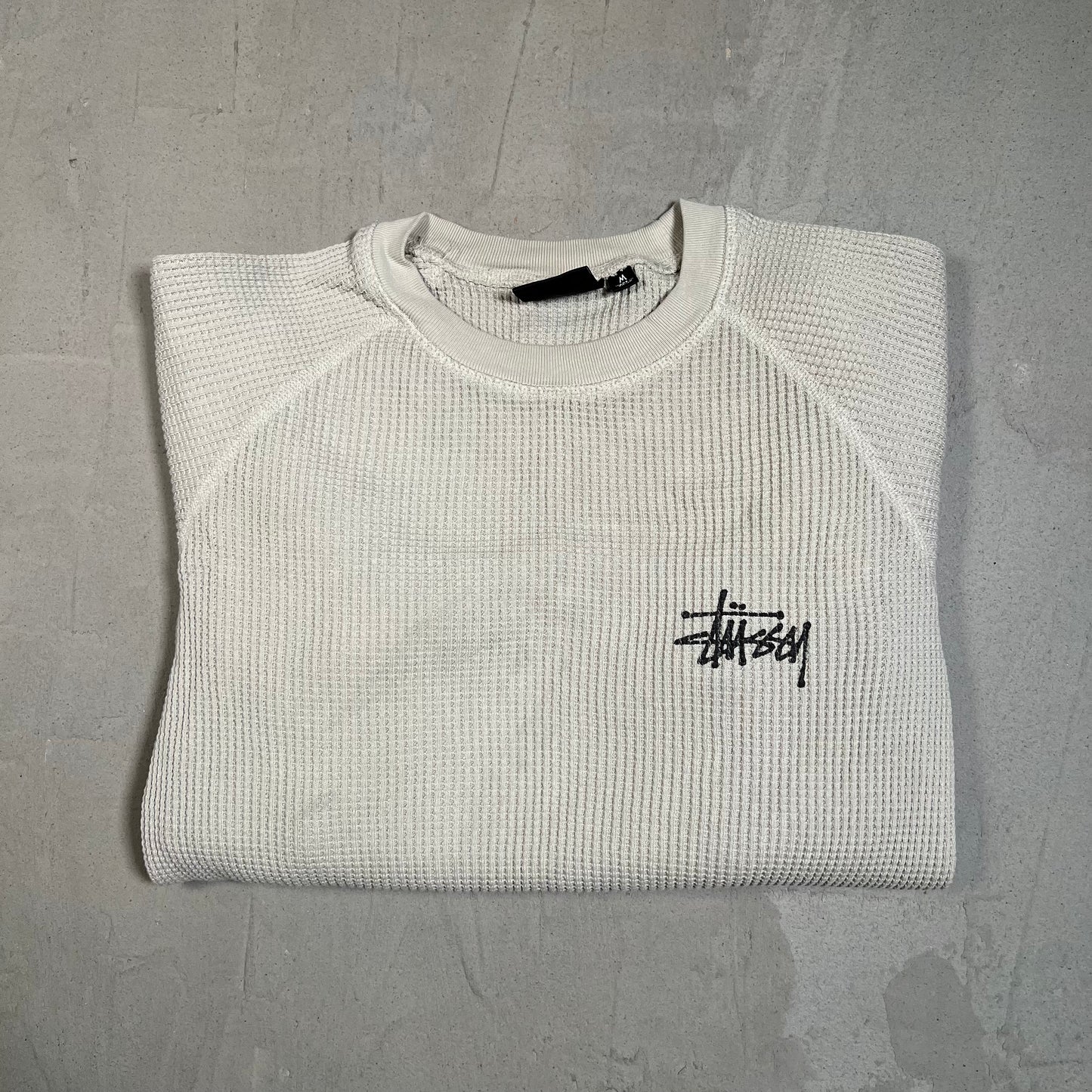 Stussy Thermal Waffle Knit Cement Longsleeve Size Medium USED x17743